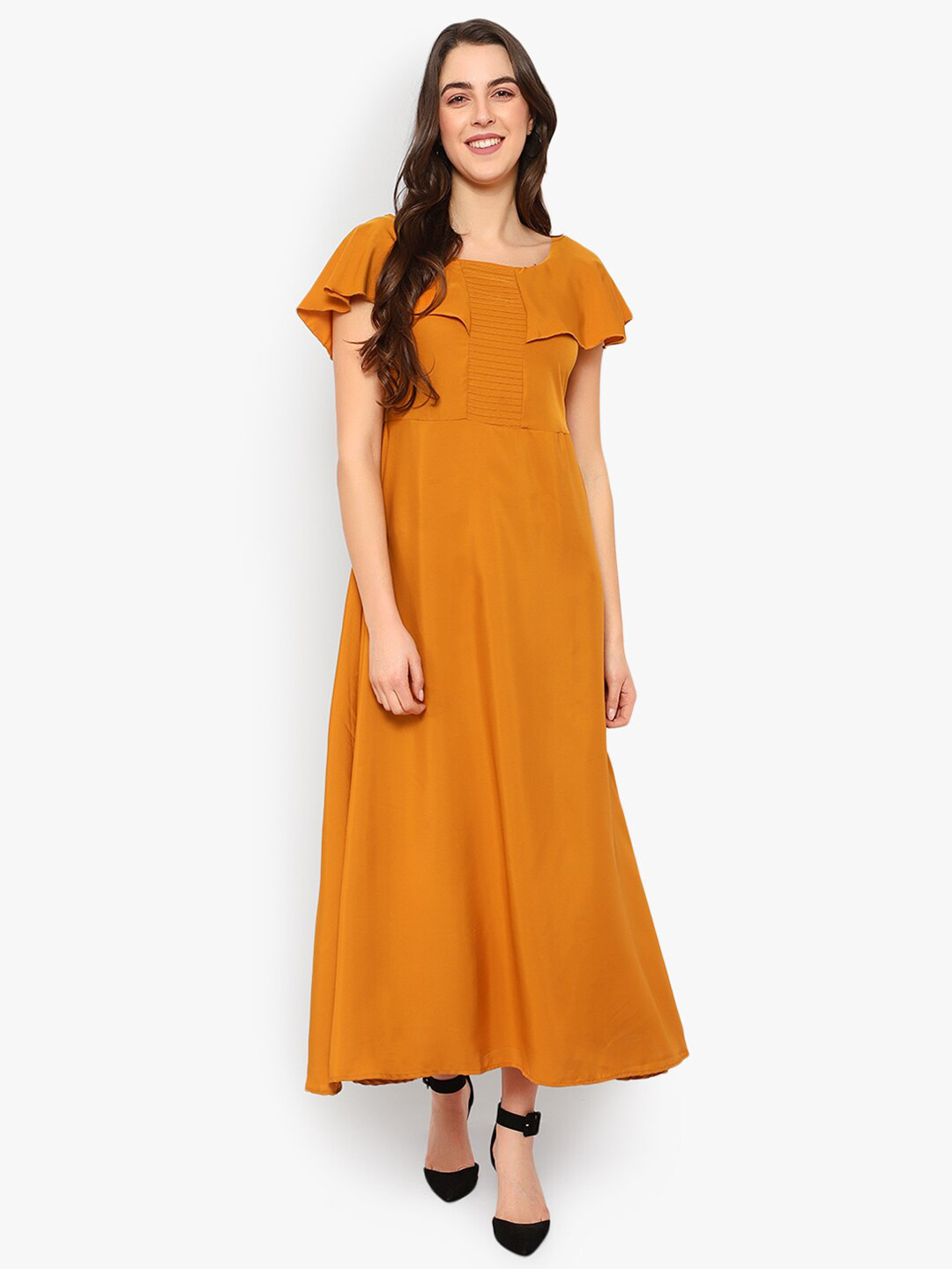 Indietoga Mustard Yellow Crepe Maxi Dress