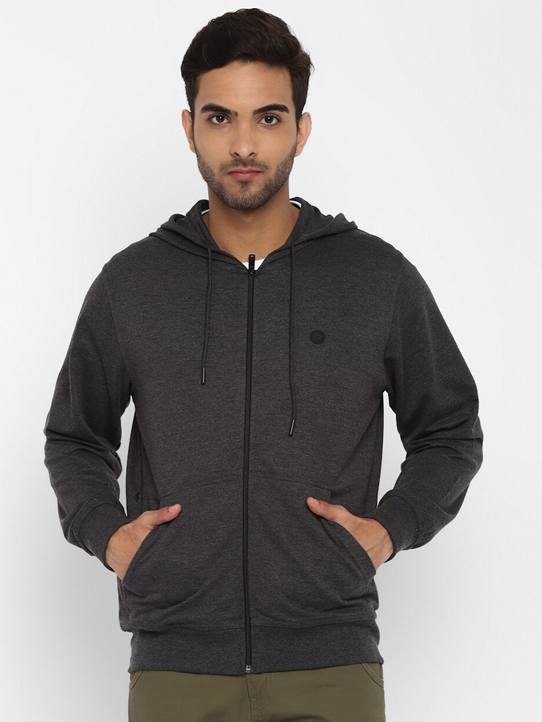 Turtle Men Charcoal Solid Hooded Sweatshirt