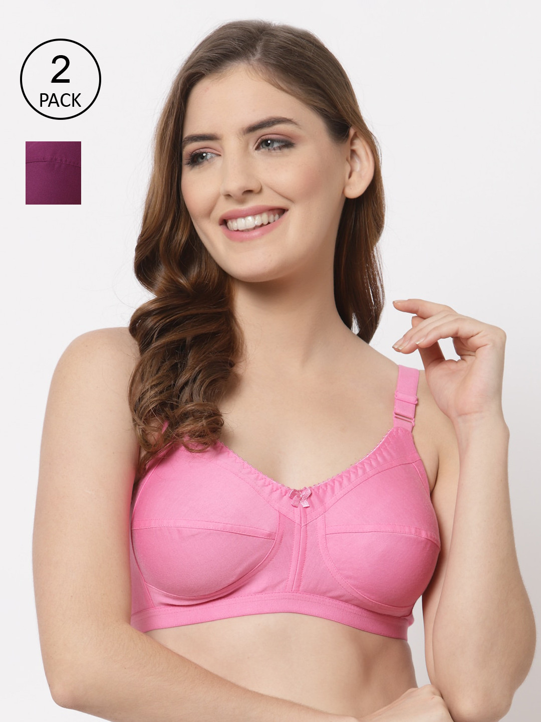 CUKOO Women Pack Of 2 Pink & Purple Pure cotton Non Padded Everyday Bra BP22-055