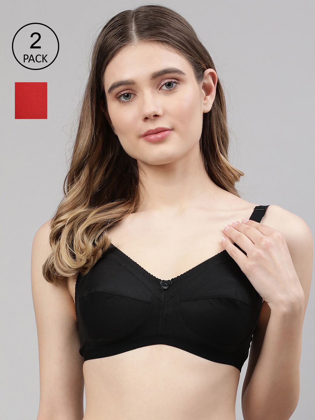 CUKOO Pack of 2 Red & Black Non Padded Everyday Bra