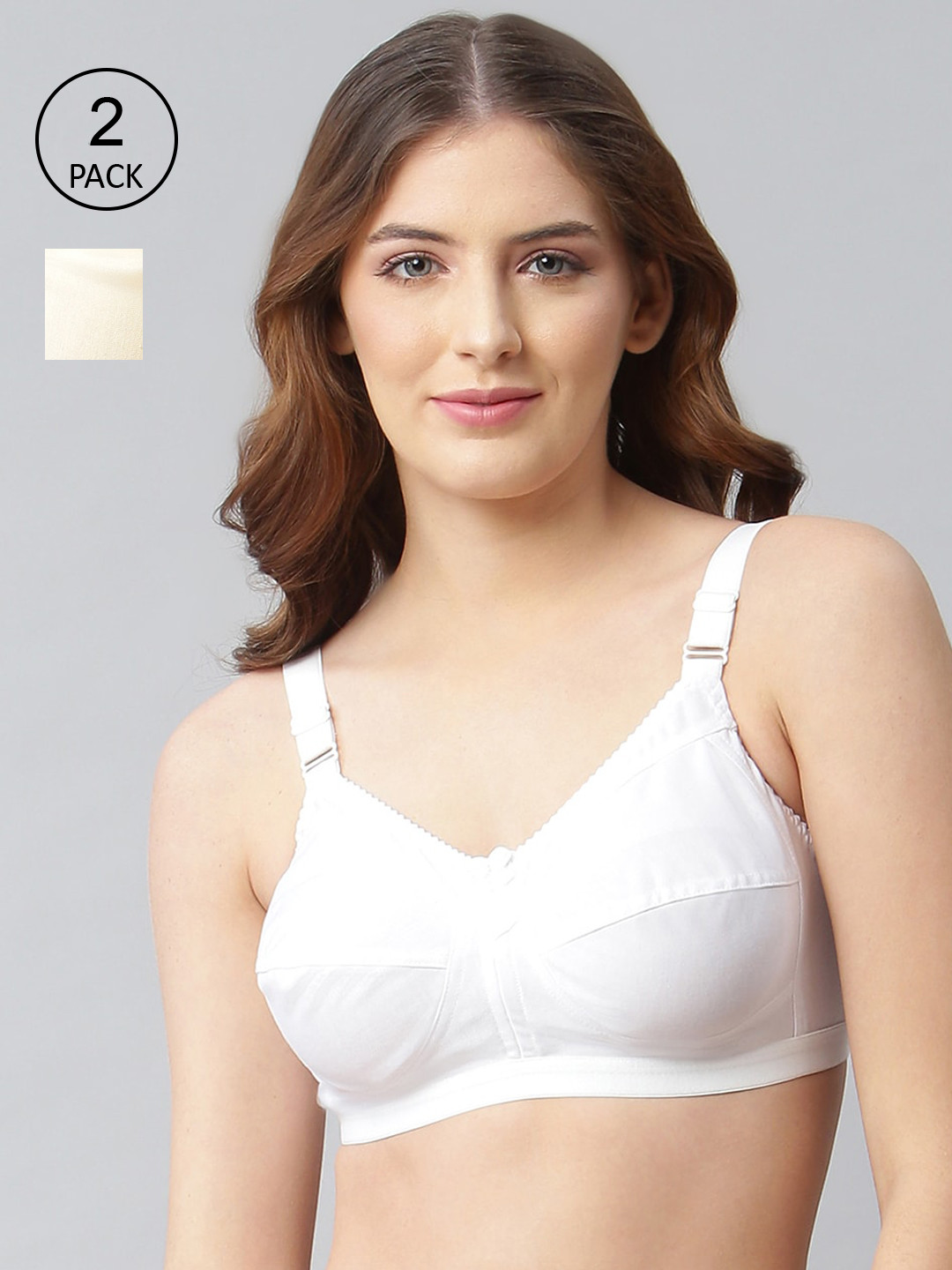 CUKOO Pack Of 2 White & Beige Pure Cotton Bra
