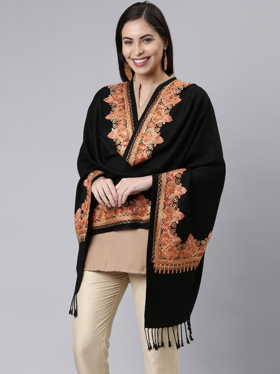 Pashmoda Women Black Aari Embroidered Shawl