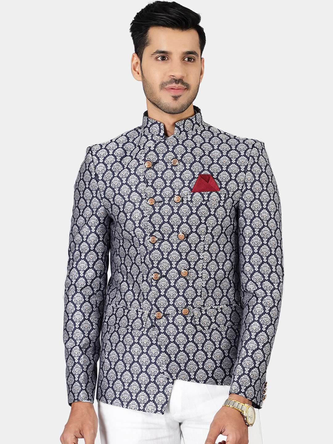 Wintage Men Blue Printed Blazer