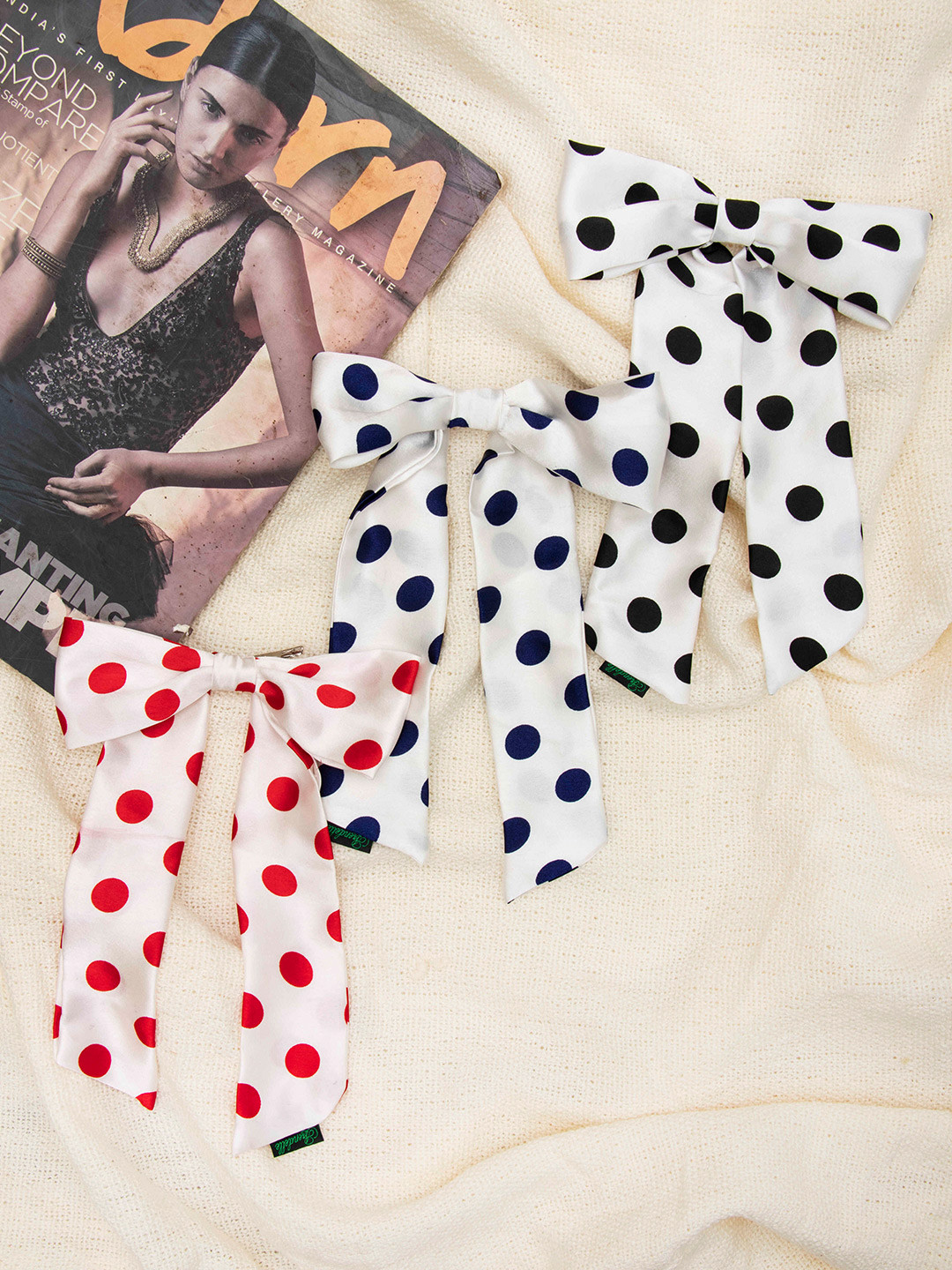 Arendelle Women Pack of 3 Red & Blue Polka Dot Printed Hair Bows