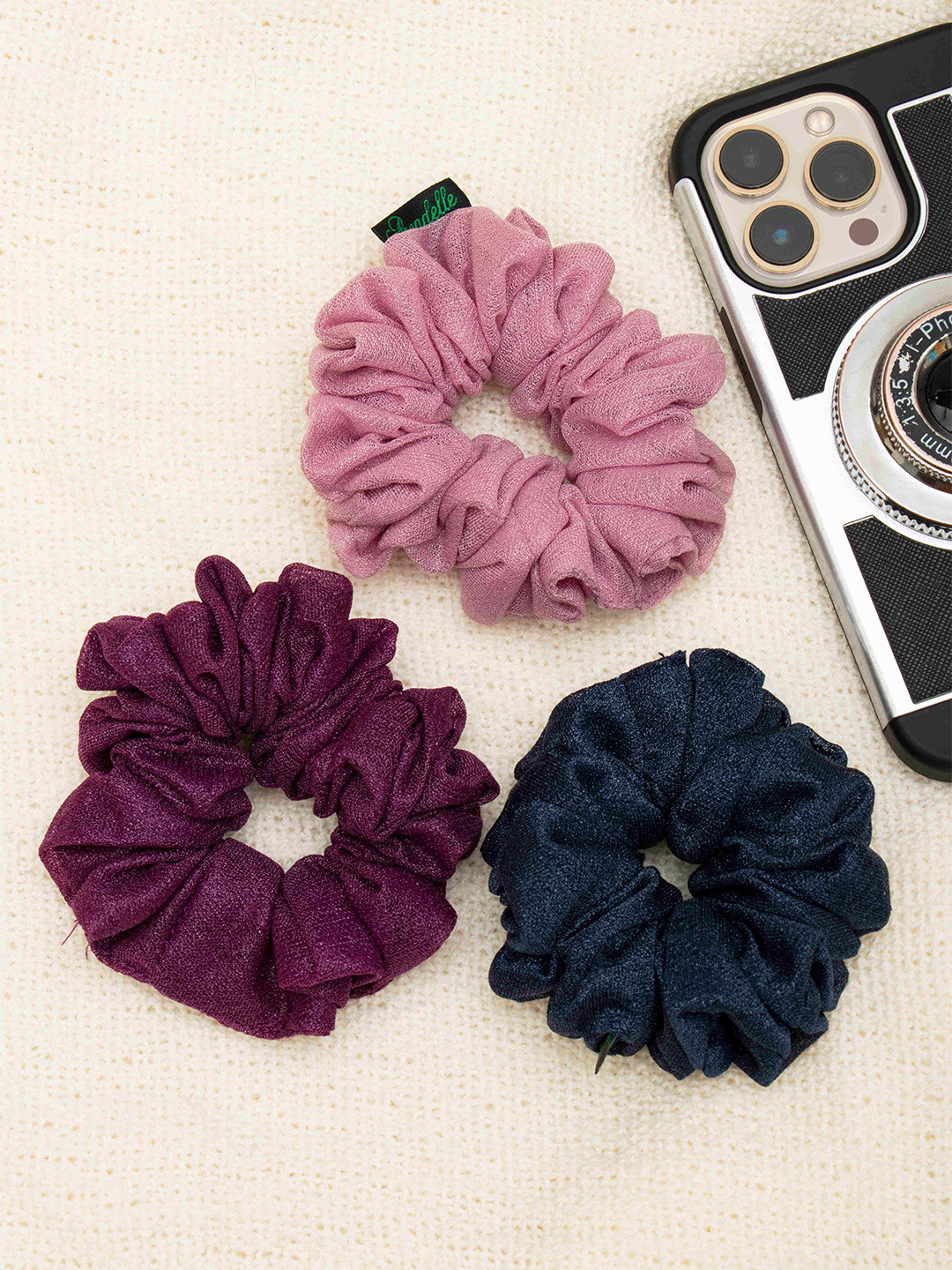Arendelle Women Lavender & Burgundy Set of 3 Ponytail Holders