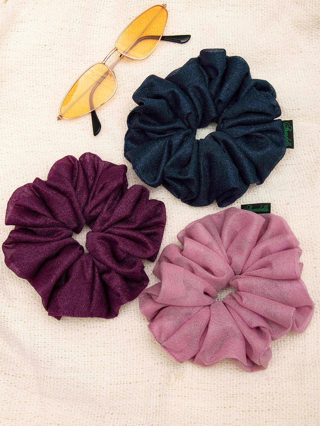 Arendelle Women Navy Blue & Burgundy Set of 3 Ponytail Scrunchies