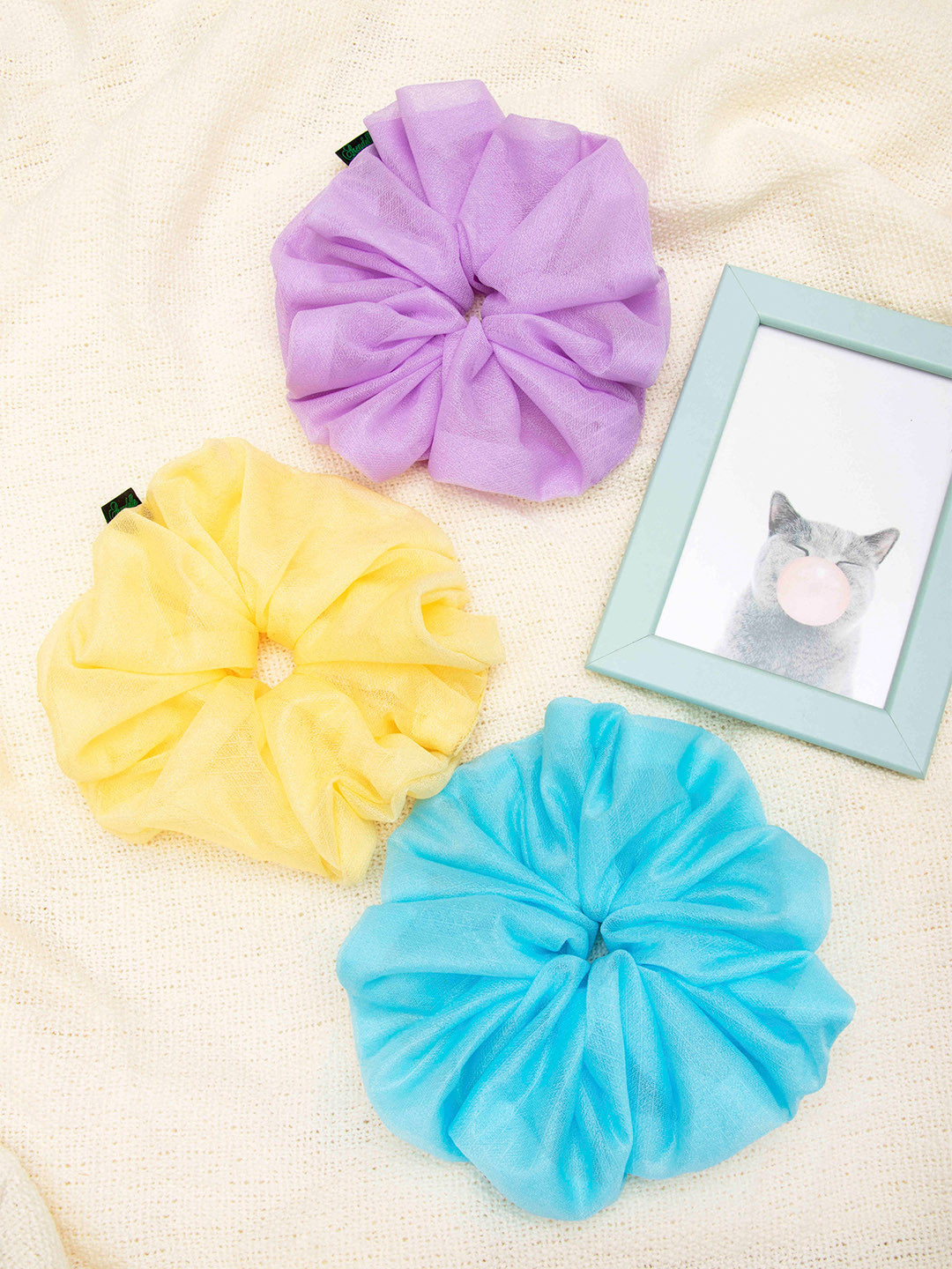 Arendelle Women Pink & Blue Set of 3 Ponytail Scrunchies
