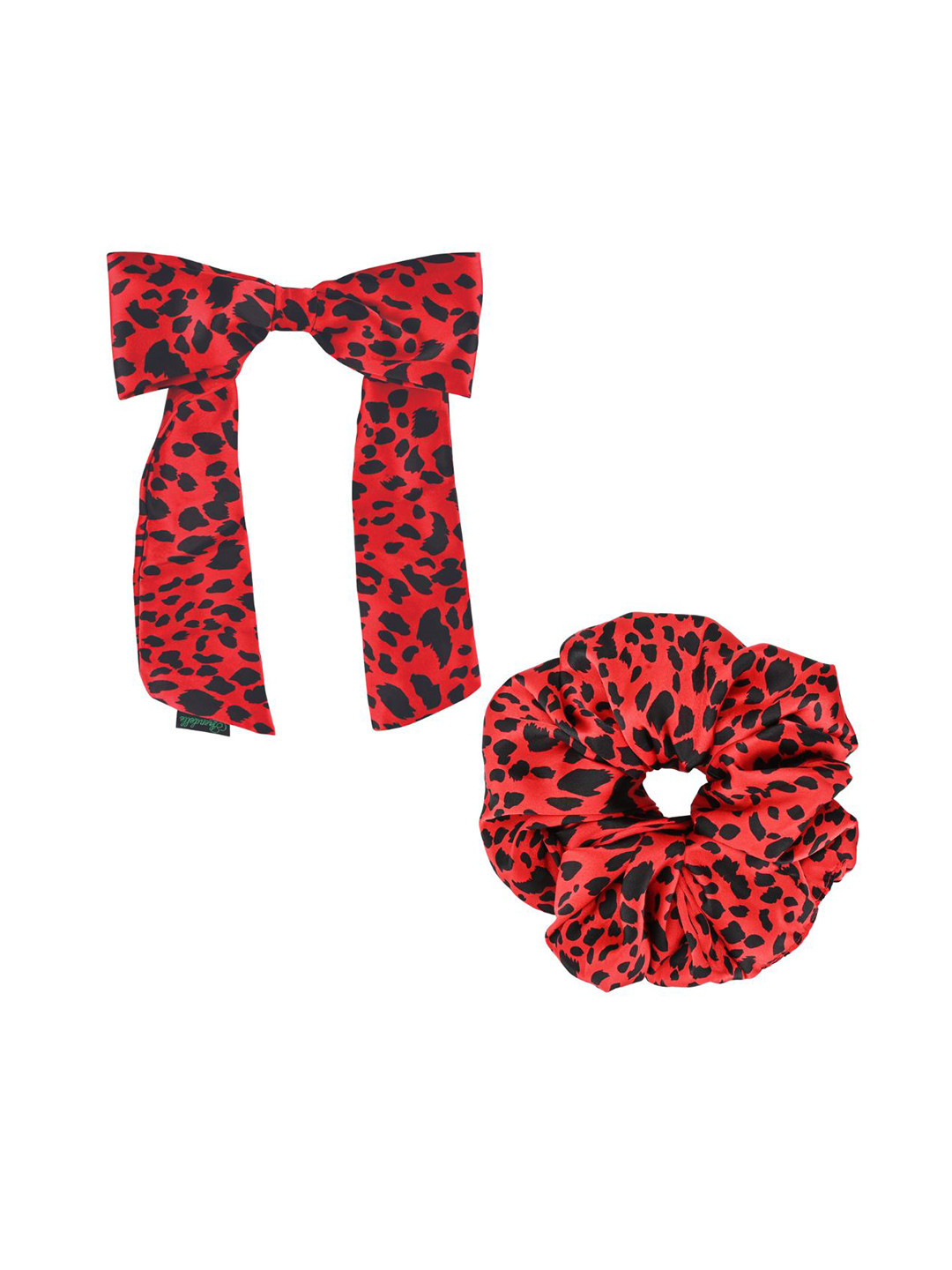 Arendelle Women Set Of 2 Red & Black Red Cheetah Print XL Scrunchie and Hair Bow
