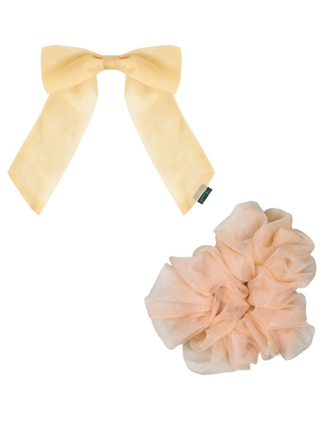 Arendelle Women Peach-Coloured Organza Hair Bow & Scrunchie