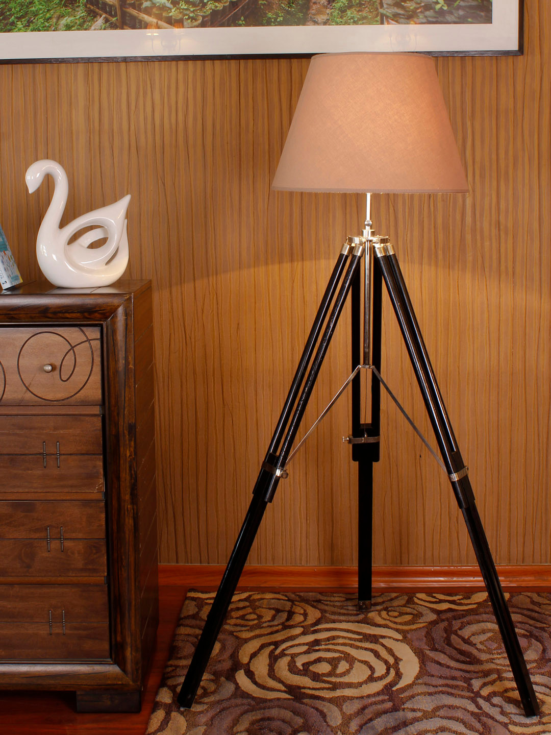 THE LIGHT STORE Beige & Black Tripod Lamp with Lamp Shade