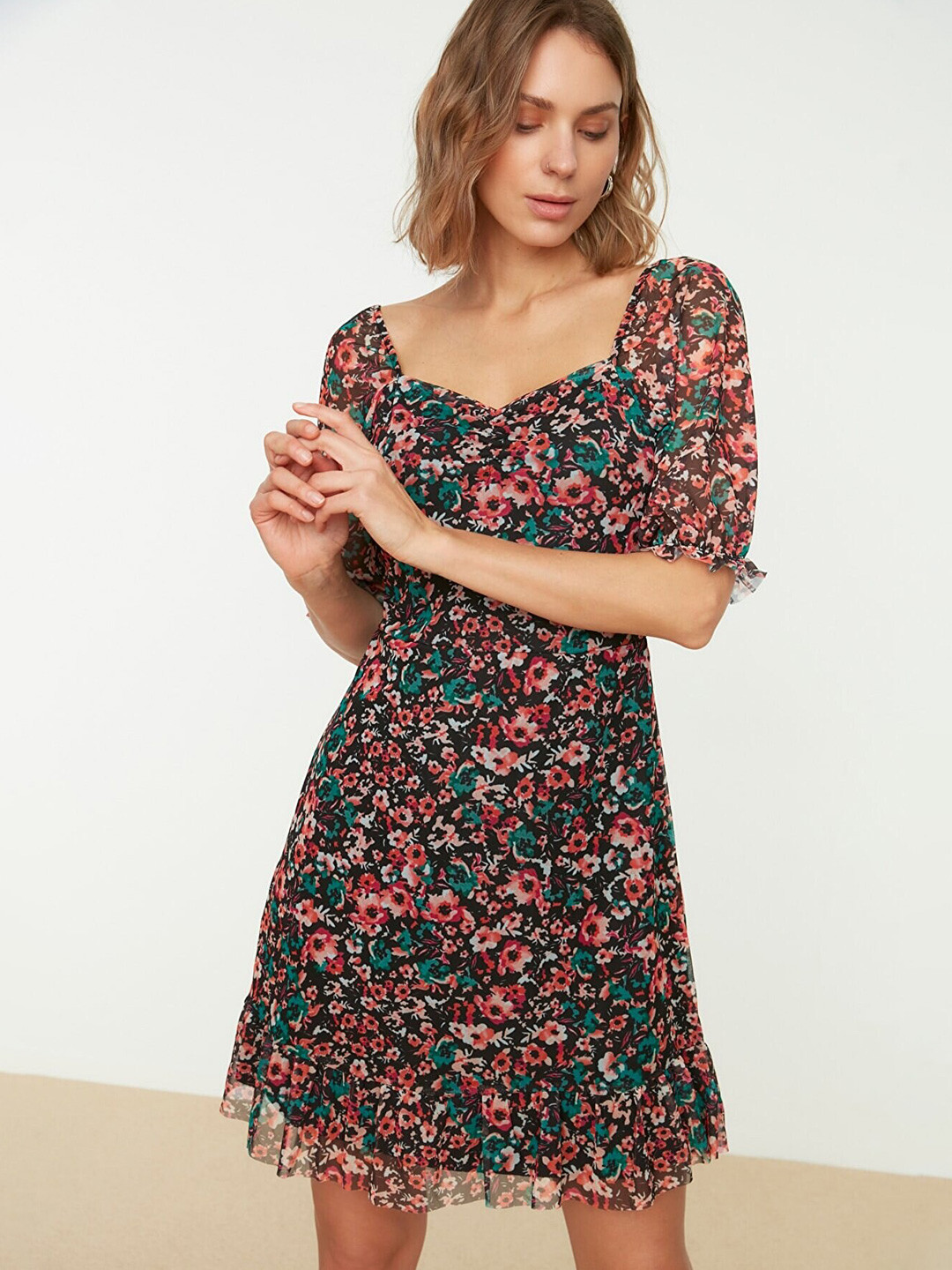 Trendyol Brown & Red Floral Dress