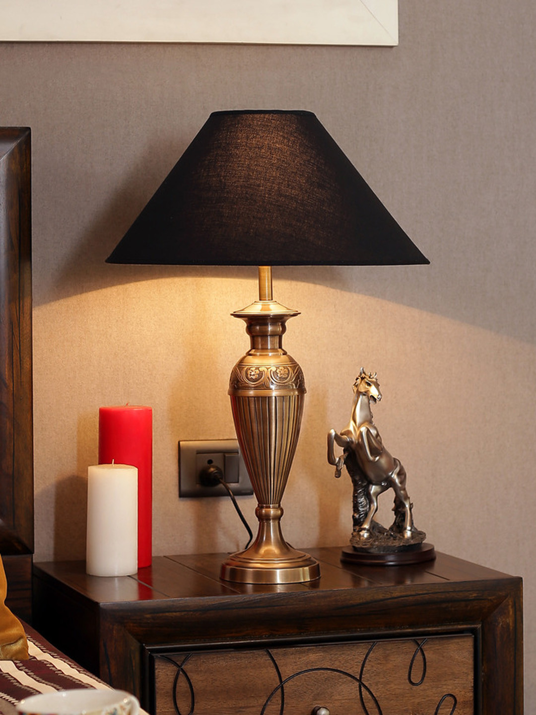 THE LIGHT STORE Antique Gold-Toned & Black Bedside Standard Lamp