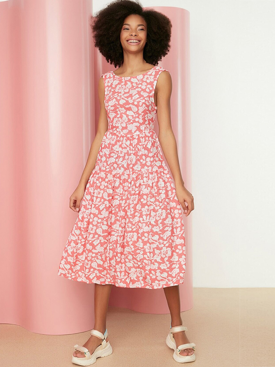 Trendyol Red Floral Midi Dress