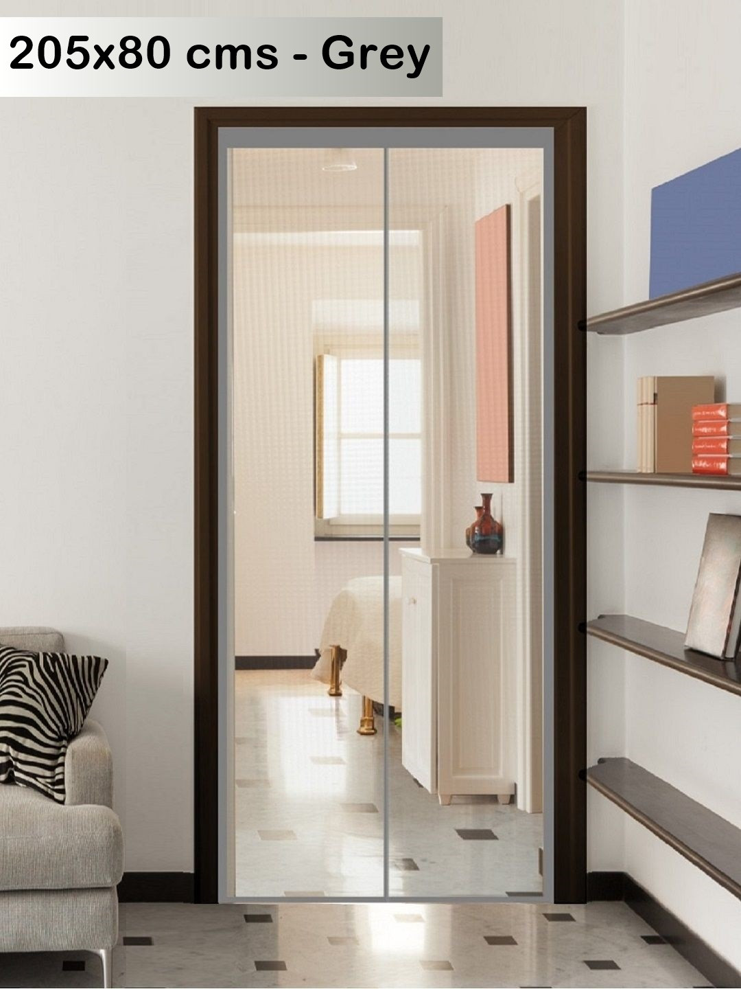 Classic Mosquito Net Grey Solid Magnetic Door Mosquito Net