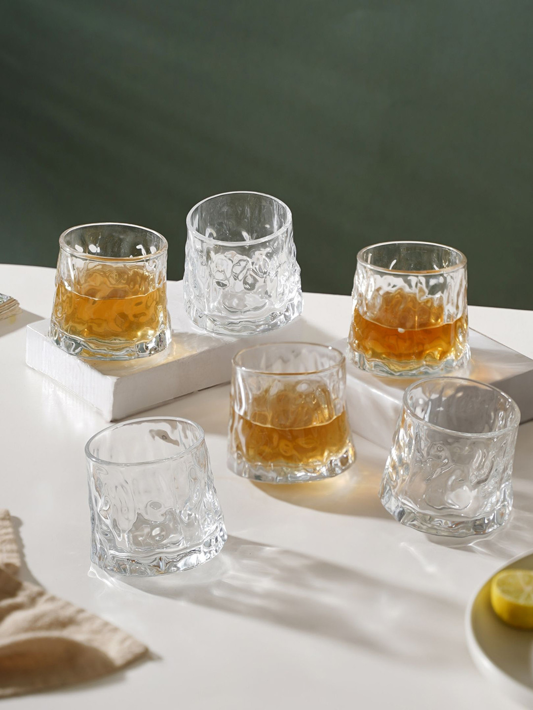 Nestasia Set Of 6 Transparent Bark Textured Rotating Glasses 150 ml Each