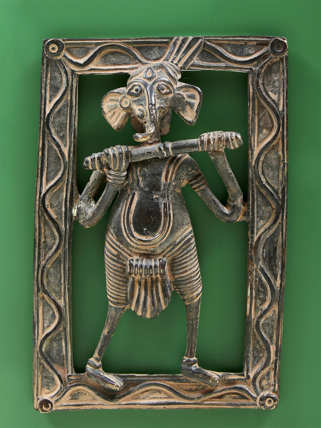Exotic India Gold-Toned Vintage Tribal Lord Ganesha Wall Hanging