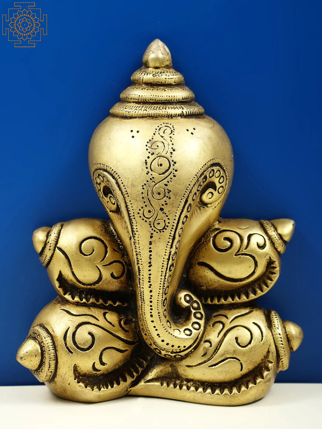 Exotic India Stylized Ganesha Gold Brass Metallic Prayer Room Small Showpiece - 2 Inches