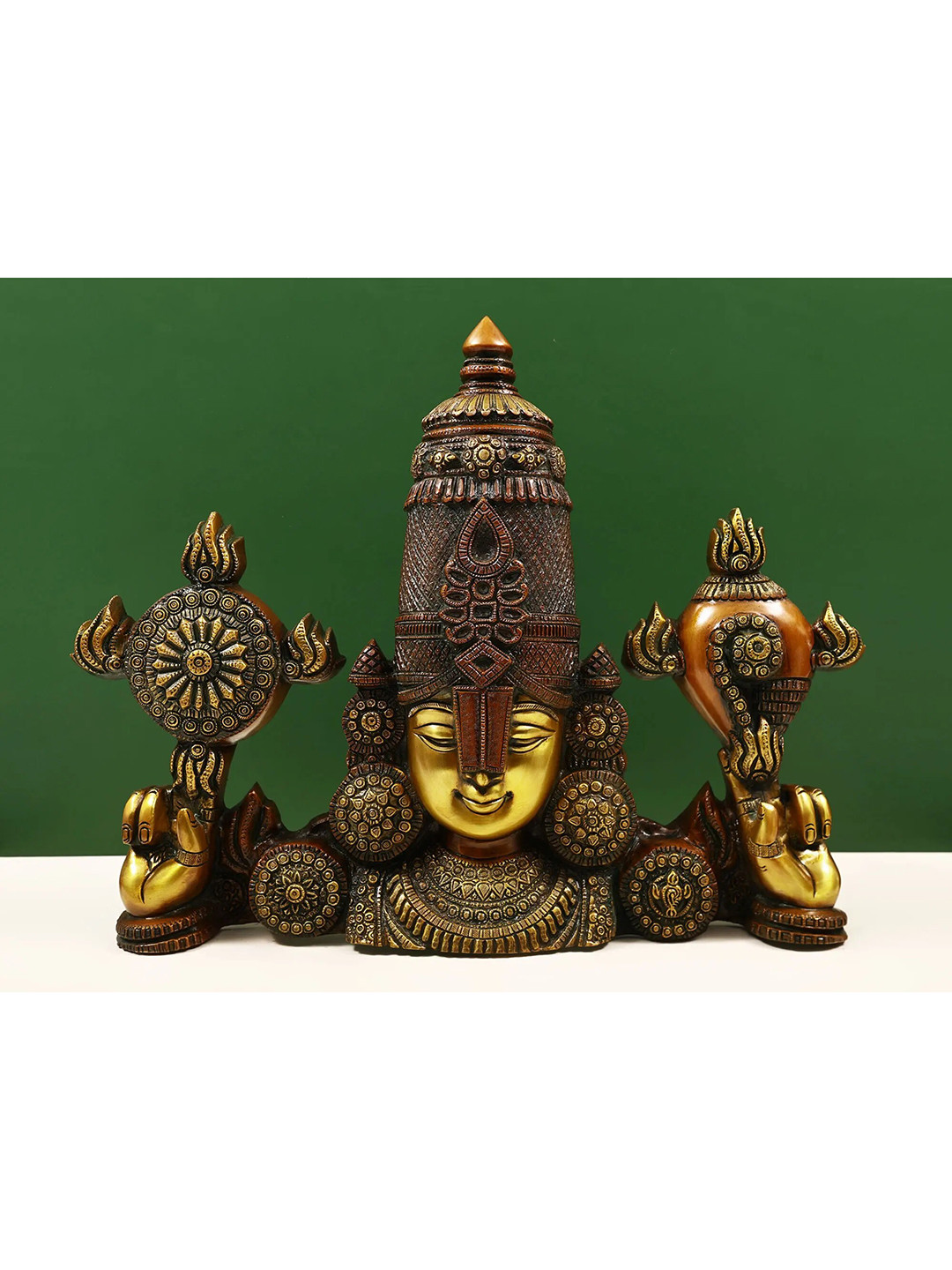 Exotic India Venkateswara As Balaji At Tirupati Brown Brass Metallic Living Room Medium Showpiece -