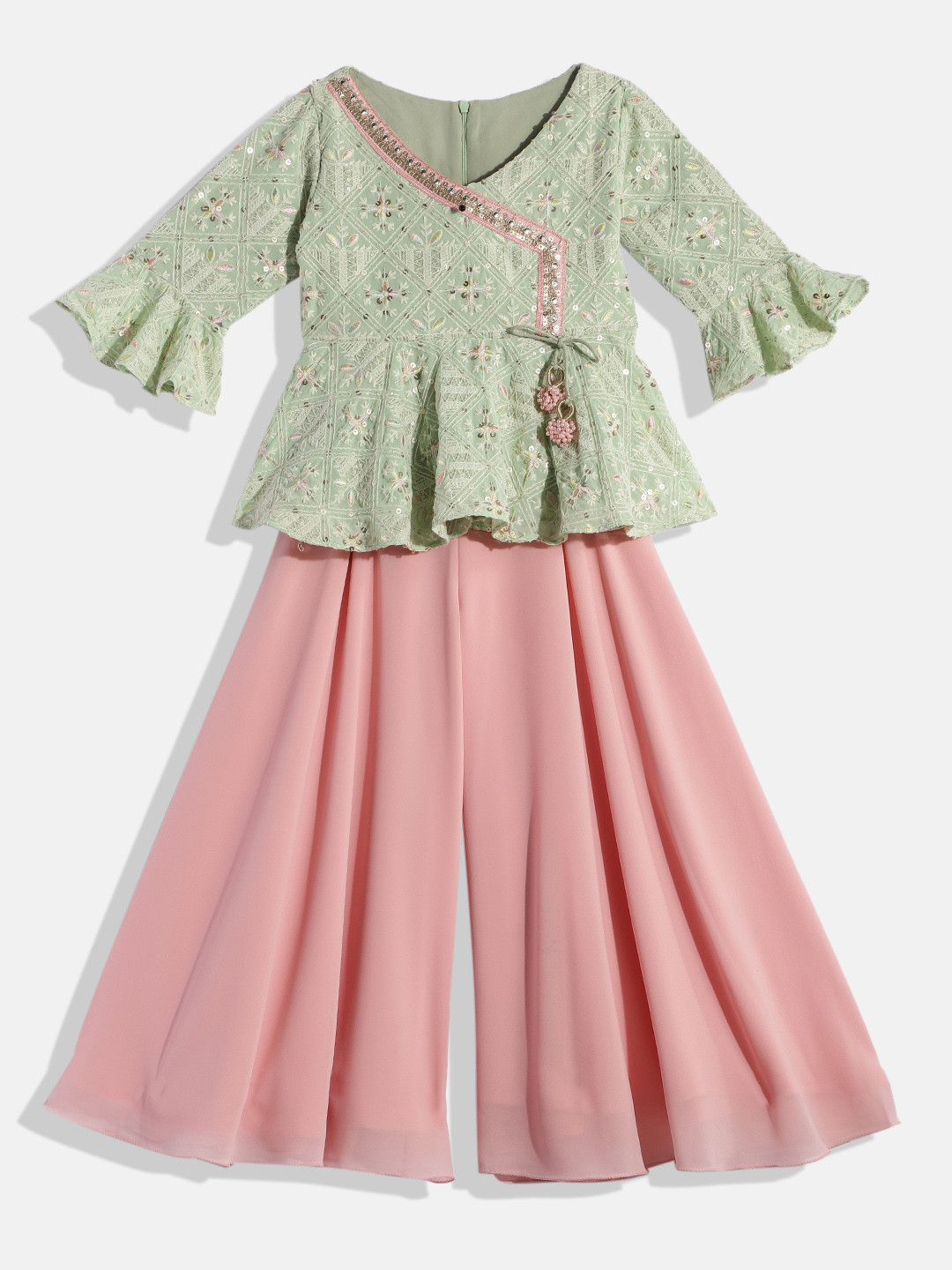 Ethnovog Girls Green Made To Measure Top with Palazzos