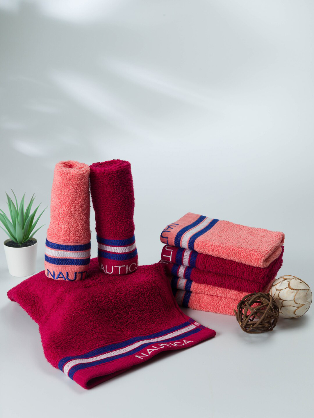 Nautica Set Of 8 Solid 500 GSM Pure Cotton Quick Dry Technology Face Towels Set