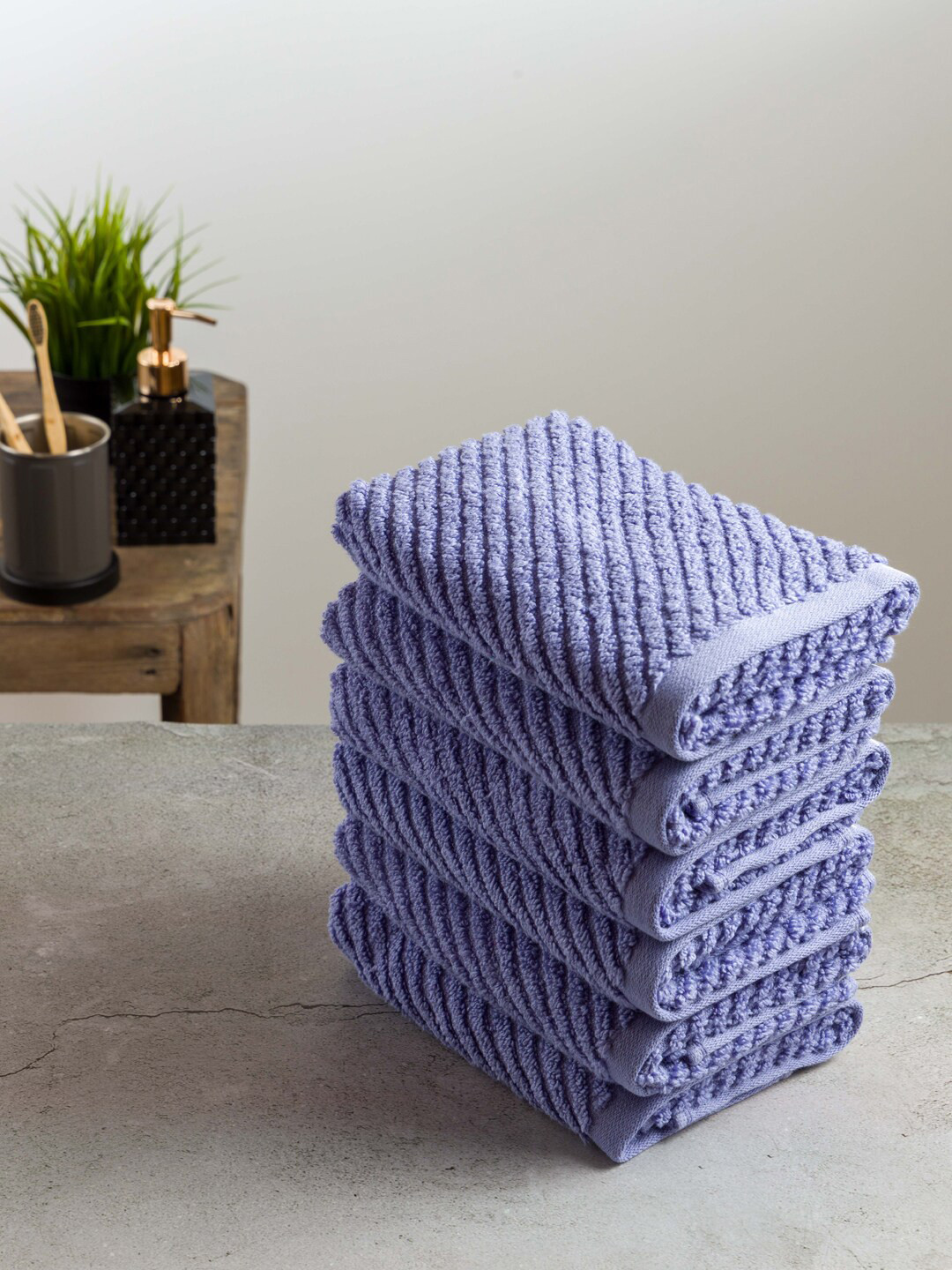 Nautica Set Of 6 Purple Solid 600 GSM Pure Cotton Hand Towels
