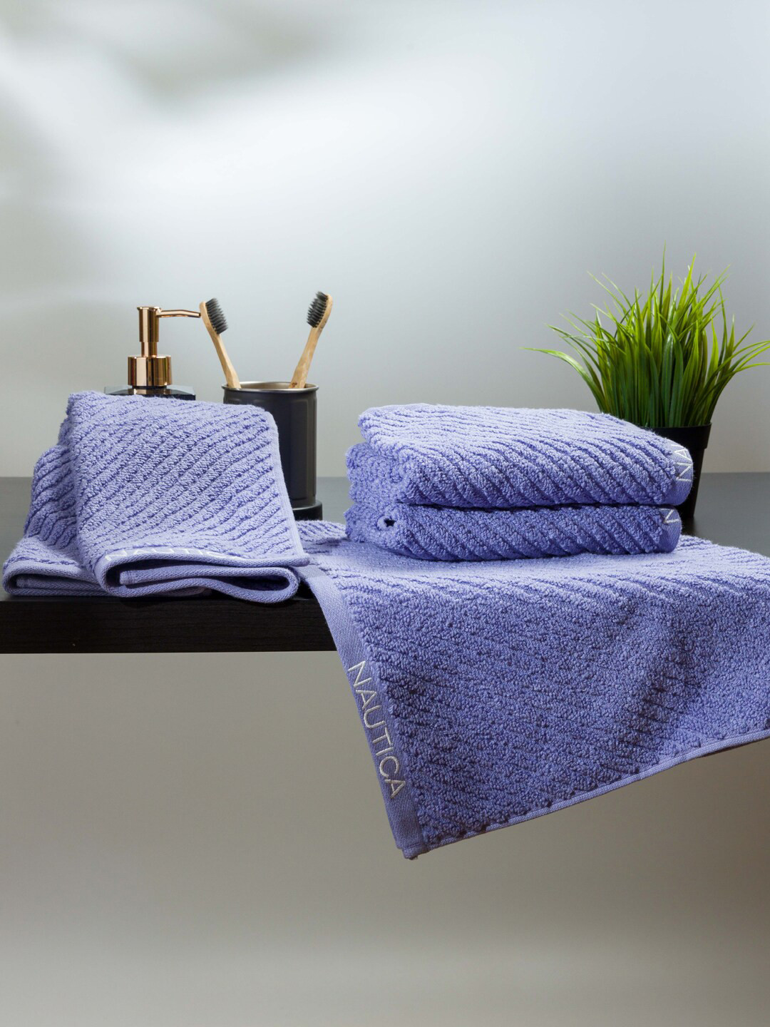 Nautica Set Of 4 Purple Solid Cotton Hand Towels