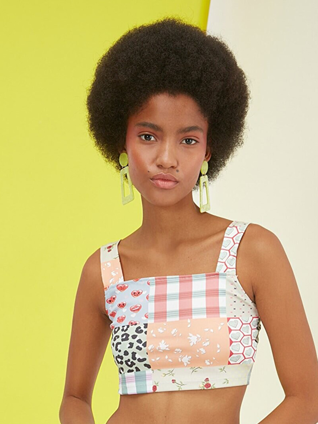 Trendyol Women Peach & Blue Checked Crop Top