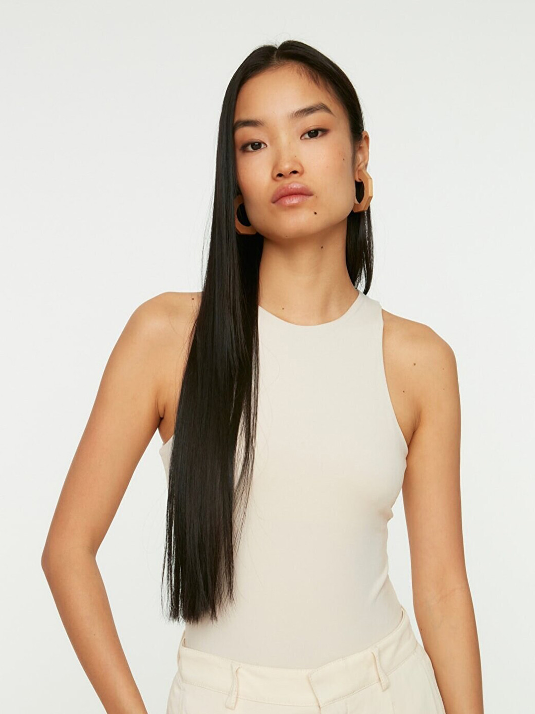 Trendyol  WOMEN Cream-Coloured Sleeveless Top