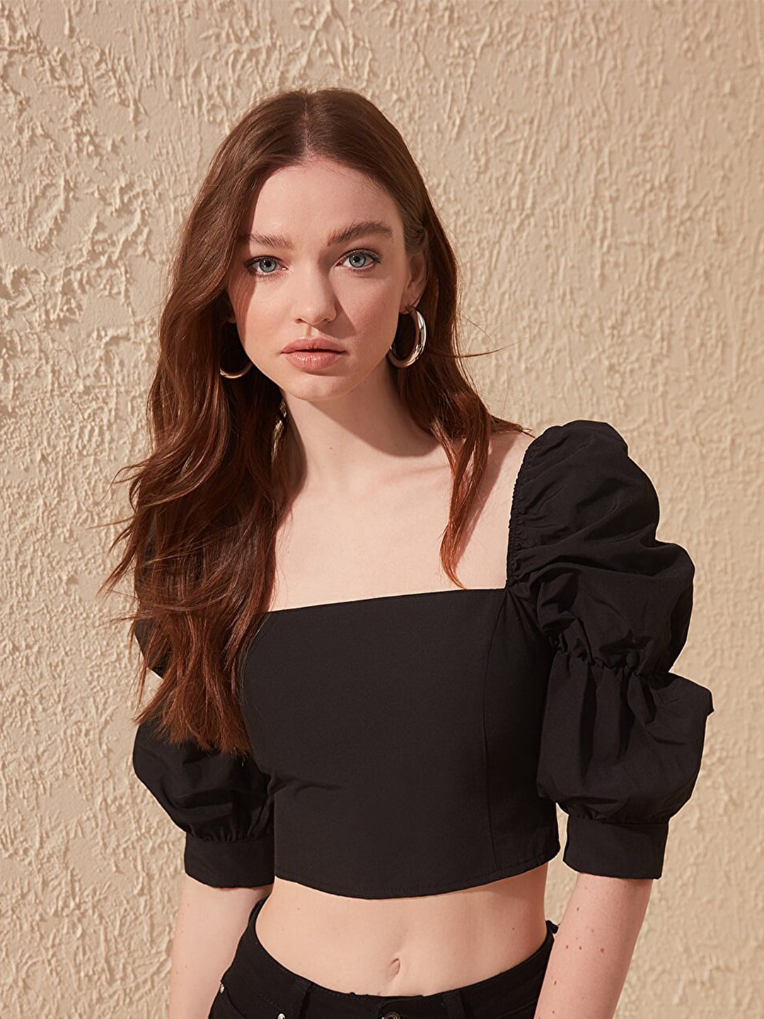 Trendyol Black Bardot Crop Top
