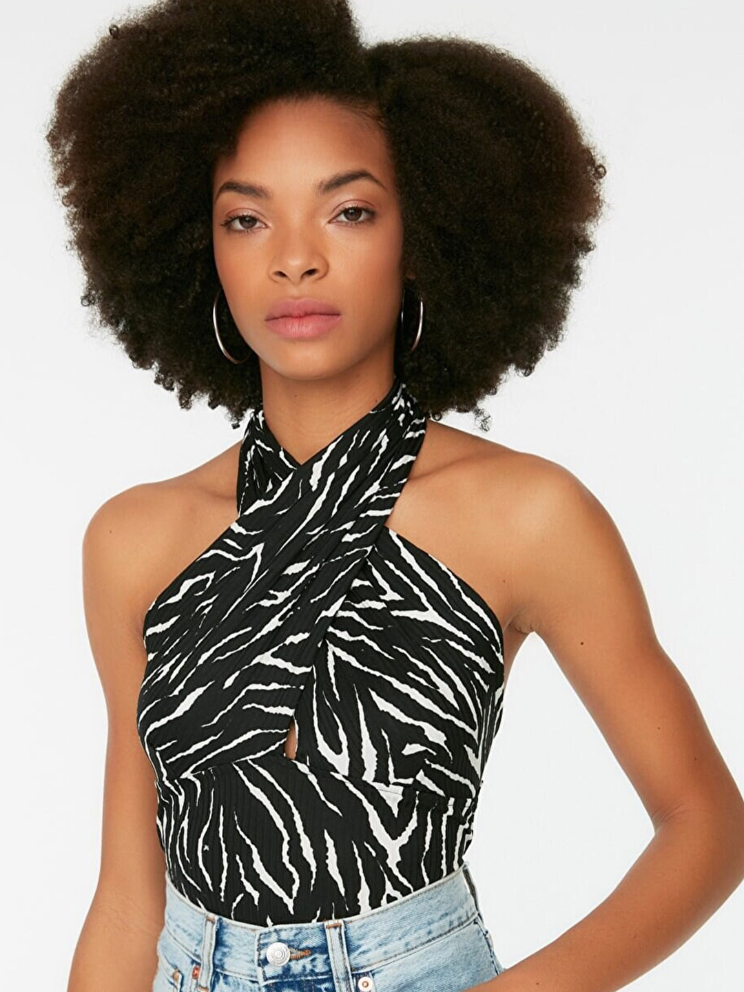 Trendyol Black Animal Print Halter Neck Top