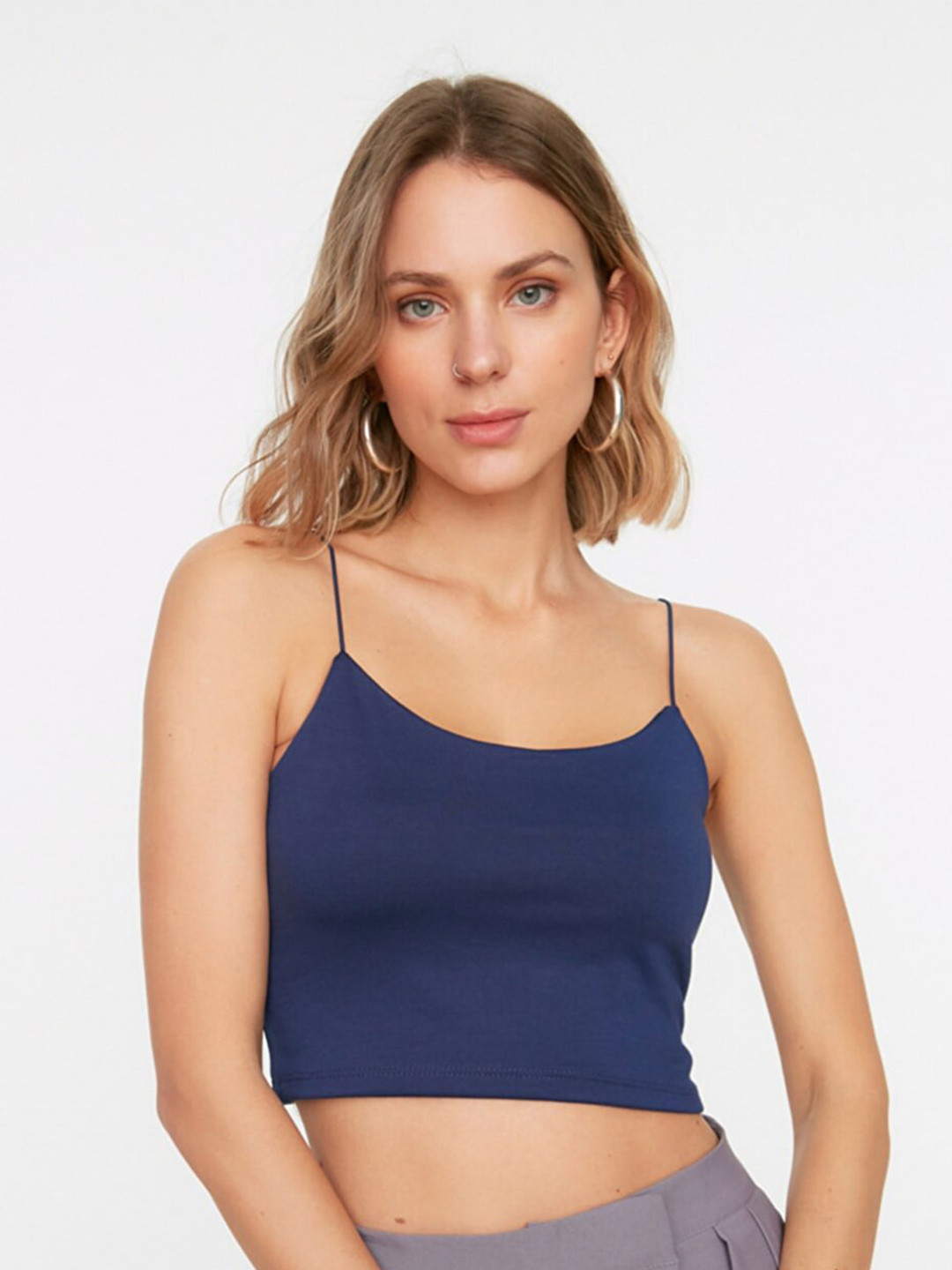 Trendyol Navy Blue Solid Sleeveless Crop Top