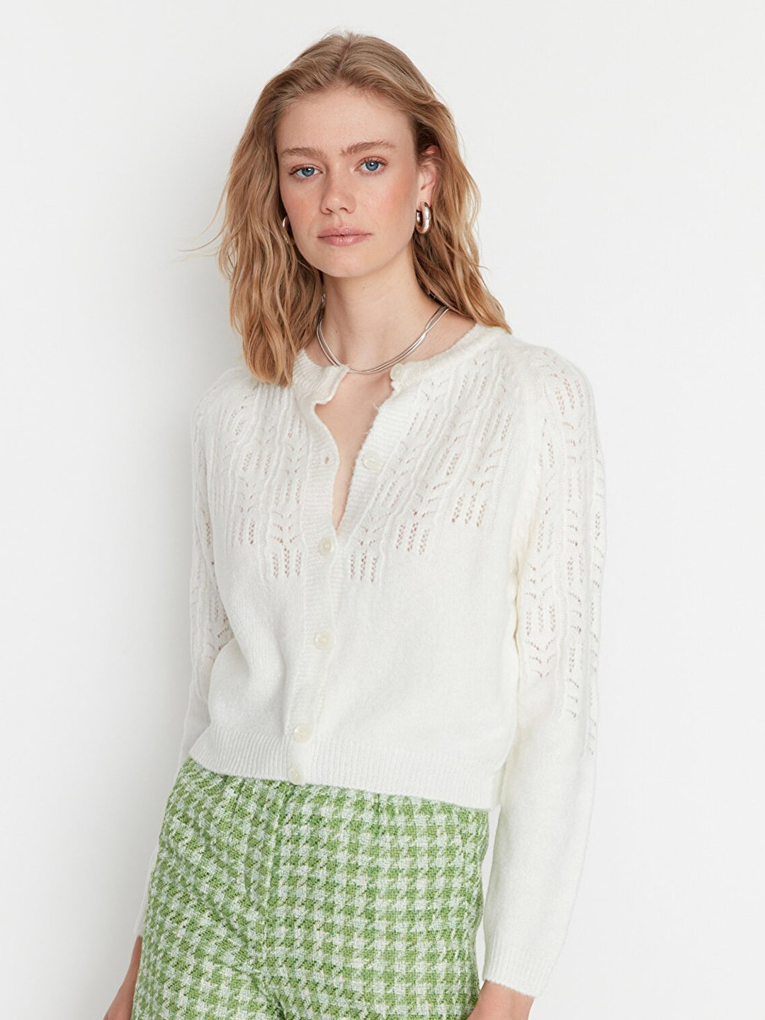 Trendyol Women Off White Cardigan