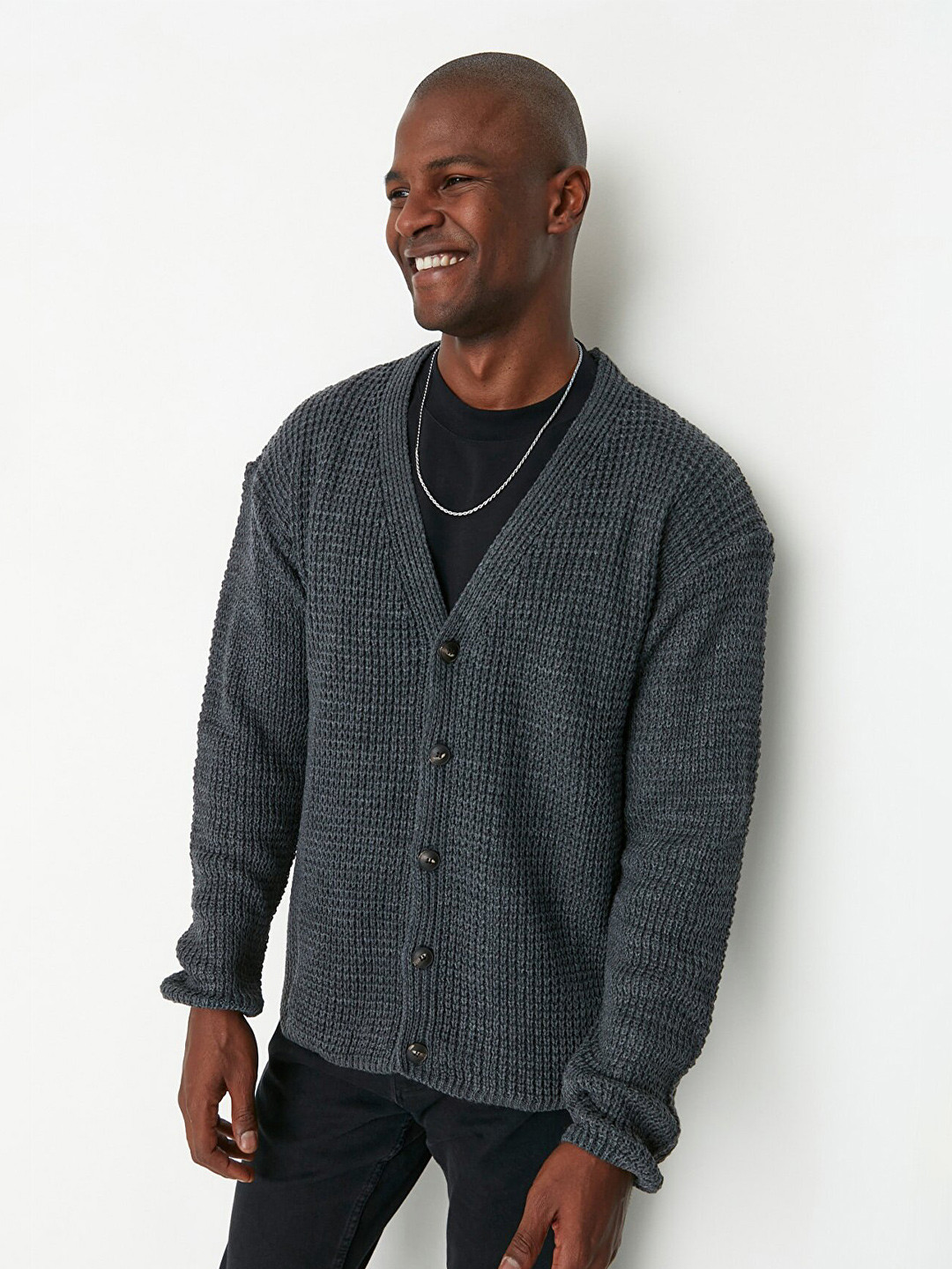 Trendyol Men Charcoal Cardigan