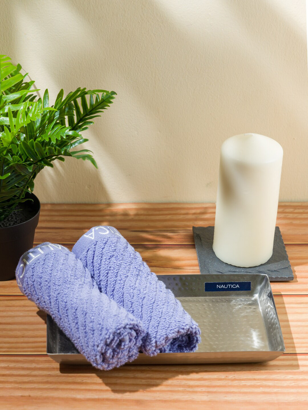 Nautica Silver-Toned Textured Bathroom Tray