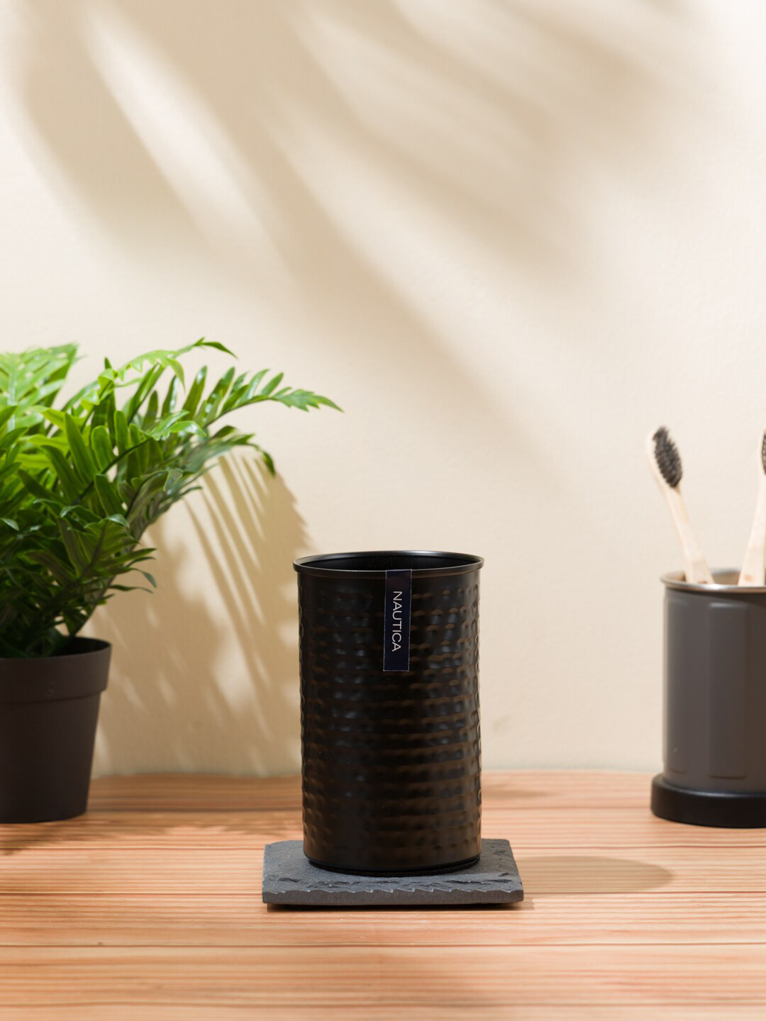 Nautica Black Solid Stainless Steel Tooth Brush Holder