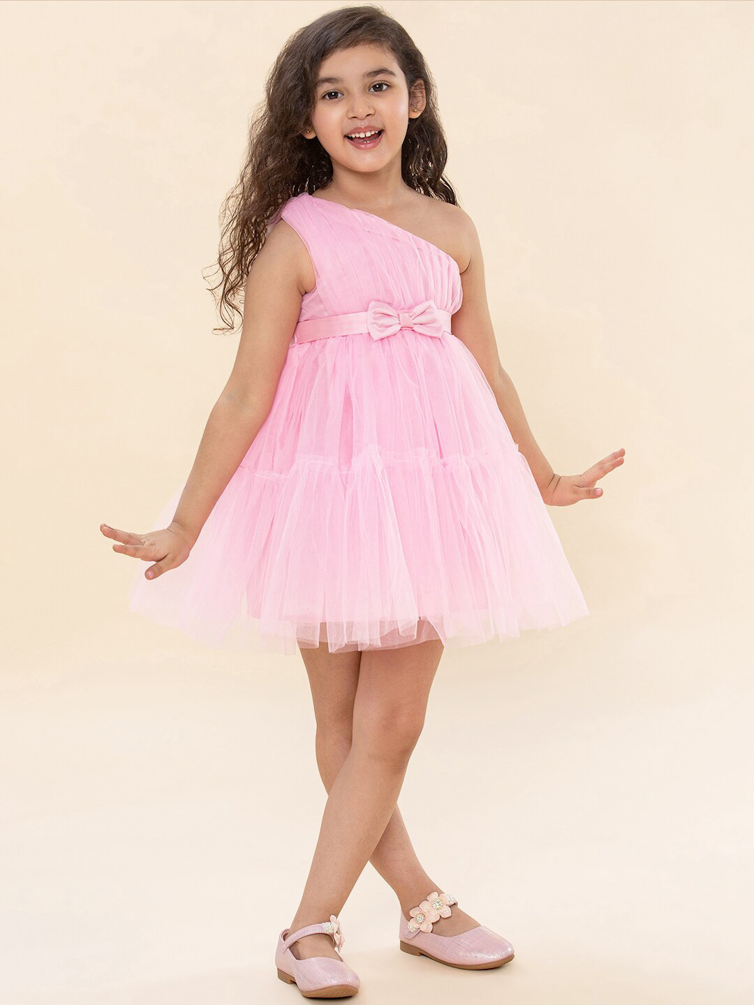 A T U N Pink One-Shoulder Dress