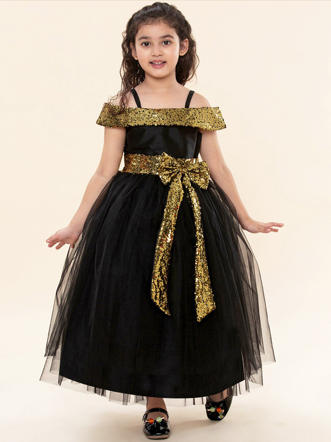 A T U N Black Net Maxi Dress