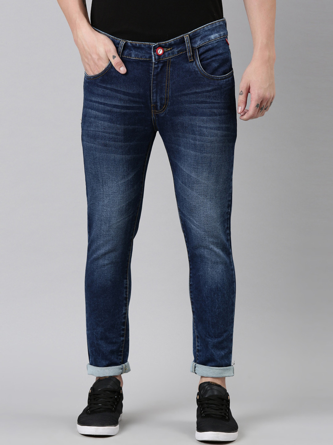 CINOCCI Men Blue Jean Slim Fit Heavy Fade Stretchable Jeans