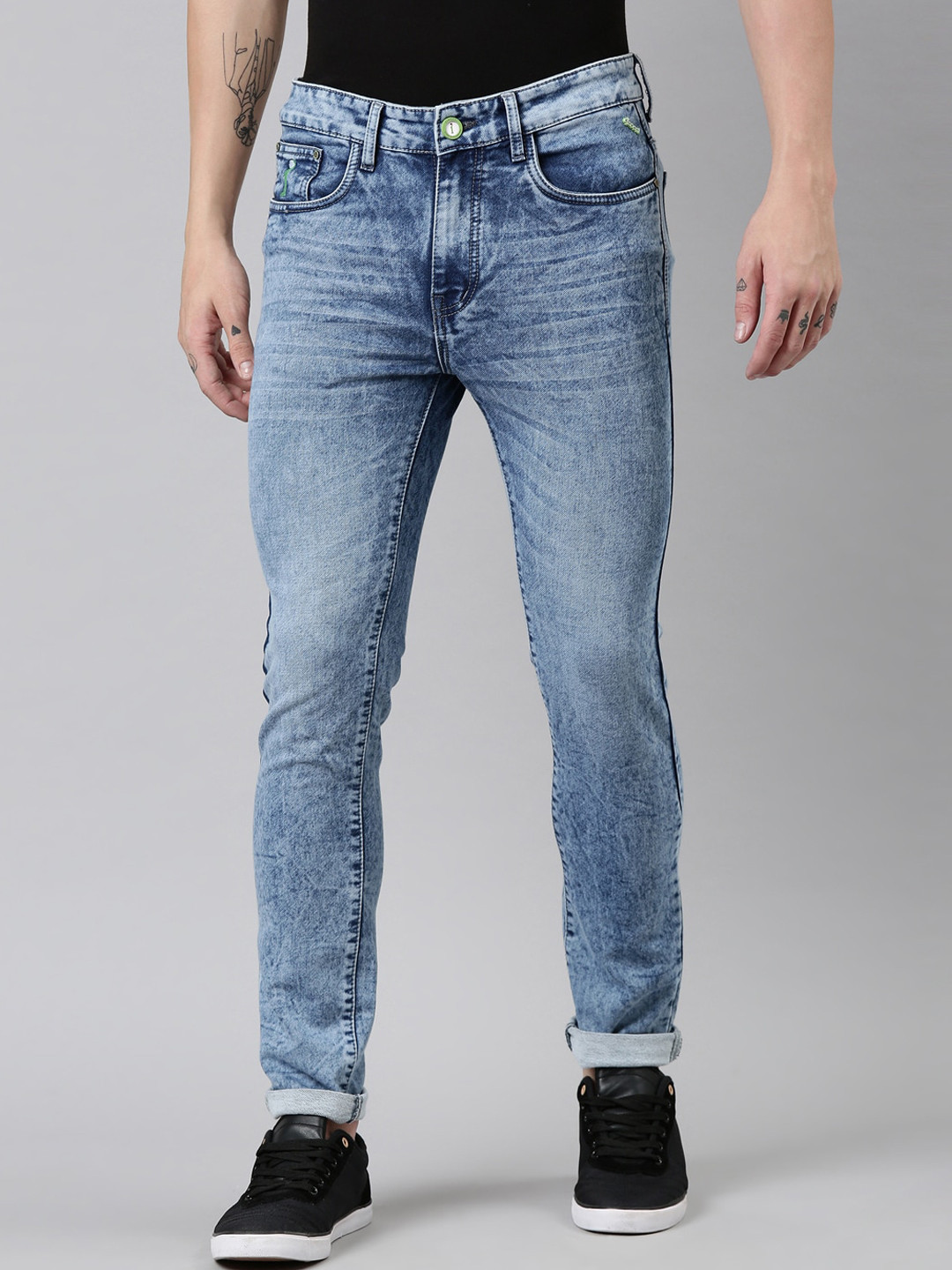 CINOCCI Men Blue Jean Slim Fit Heavy Fade Stretchable Jeans