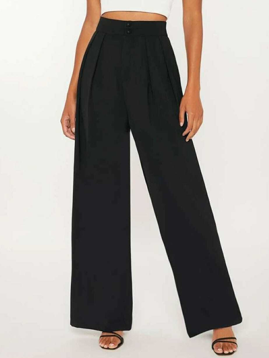 Buy Women High-Rise Wide-Leg Trousers Online at Best Prices in India -  JioMart.