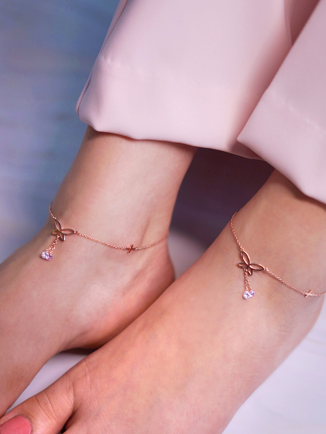 Zavya Set of 2 925 Sterling Silver Anklets