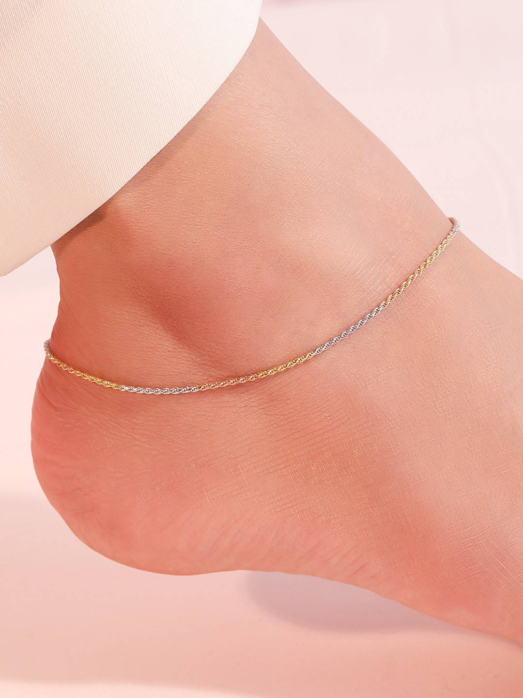 Zavya Dual Tone 925 Sterling Silver Single Anklet