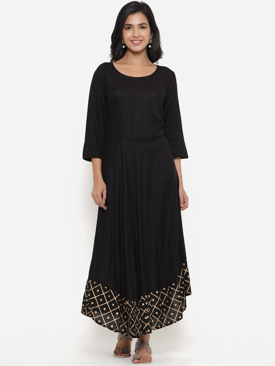 SBR BABA KURTI Women Black Anarkali Kurta with Dupatta