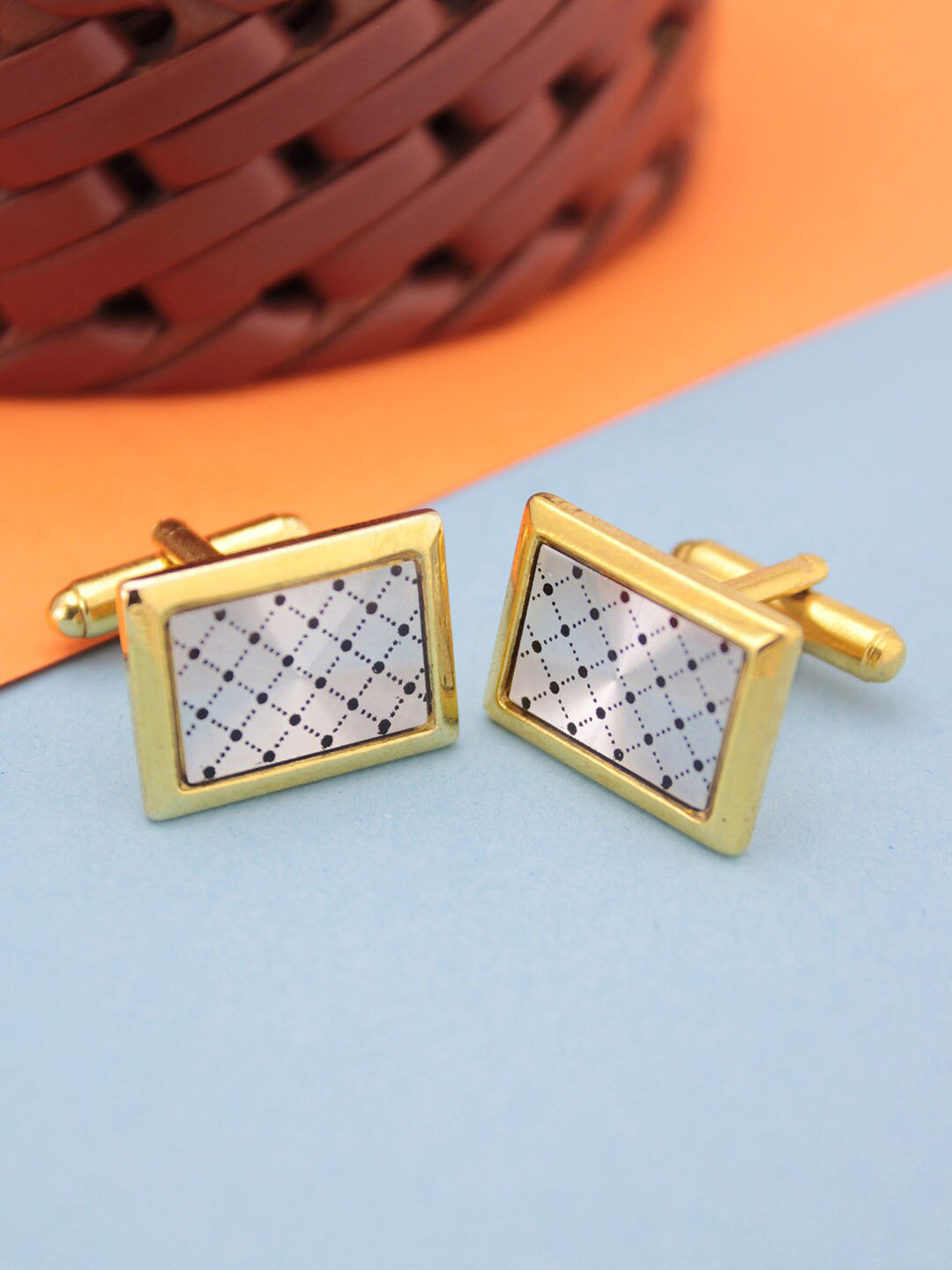 Kavove Men Silver-Toned & Gold-Toned The Check Tech Cufflink