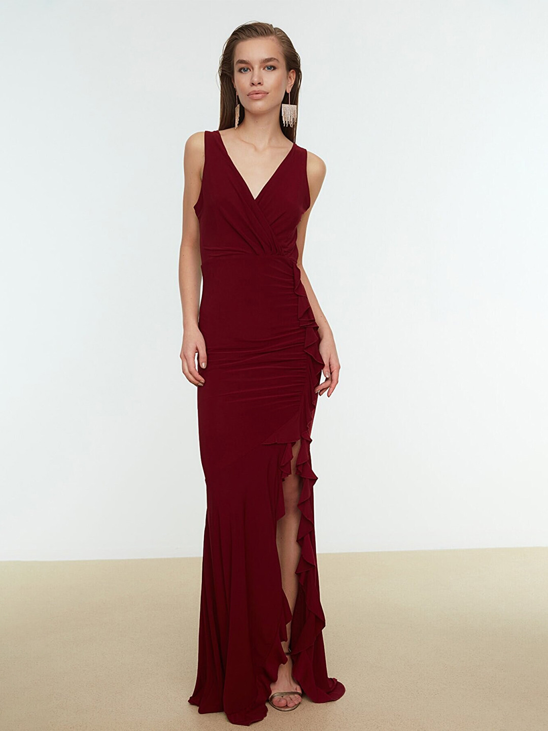 Trendyol Women Burgundy Solid Bodycon Maxi Dress