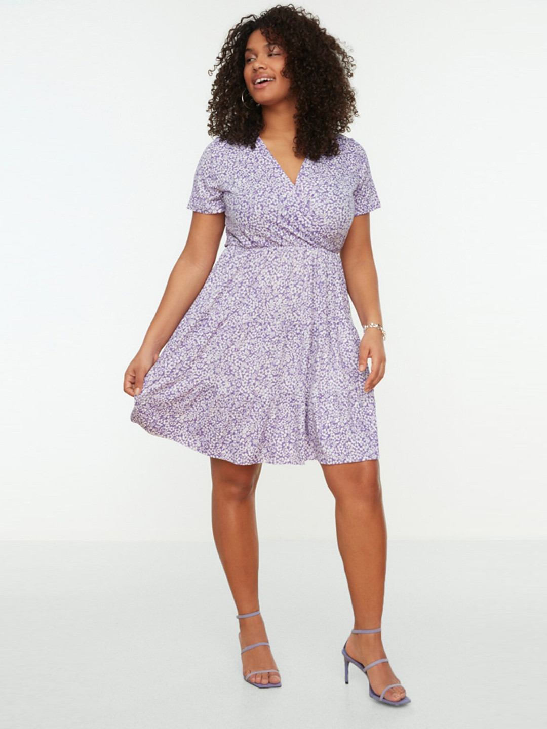 Trendyol Women  Violet & White Floral Plus Size Dress
