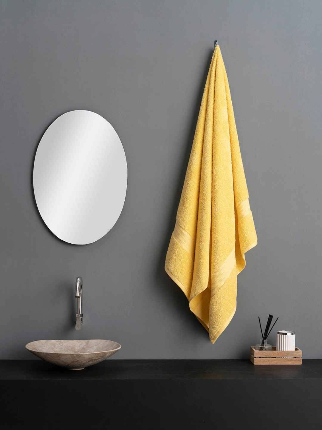 DDecor Yellow Solid Cotton 500GSM Super Soft Adult Regular Bath Towel-59x30In