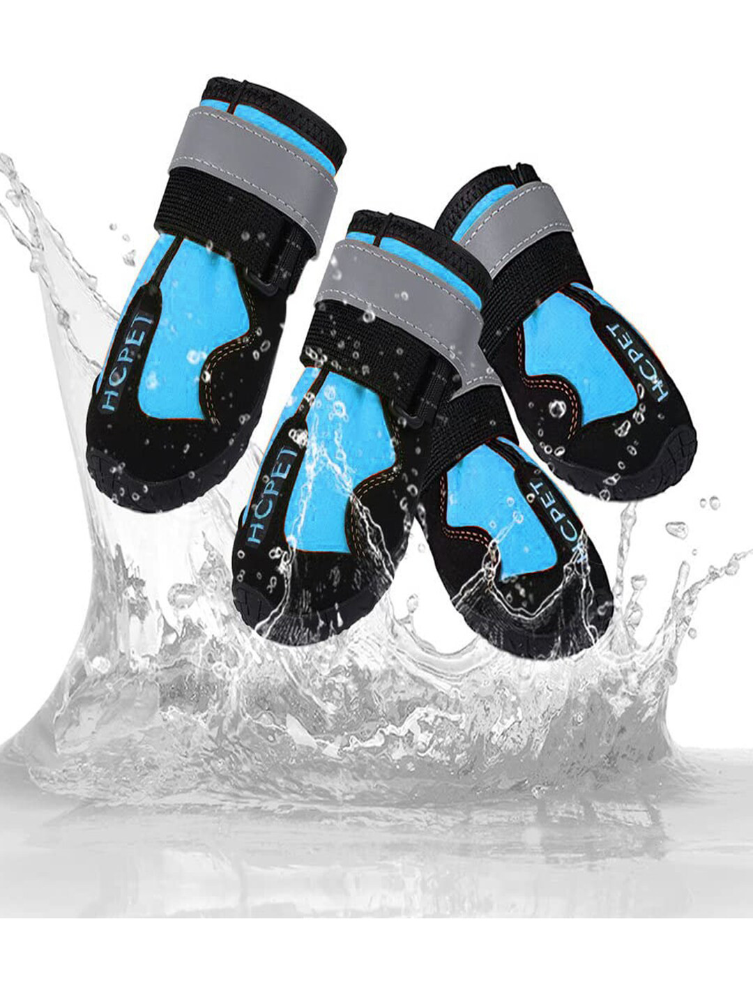 PAWCHIE Blue & Black Reflective Rugged Anti-Slip Sole Waterproof Dog Shoes