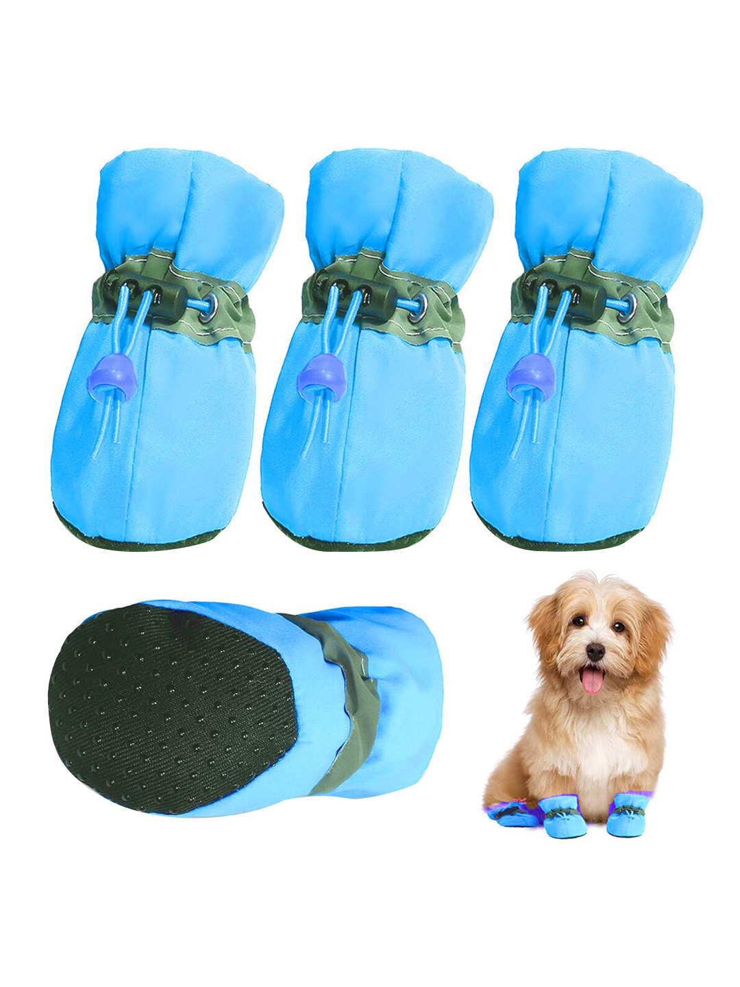 PAWCHIE Blue Printed Anti-Slip Dog Boots With Reflective Stripes