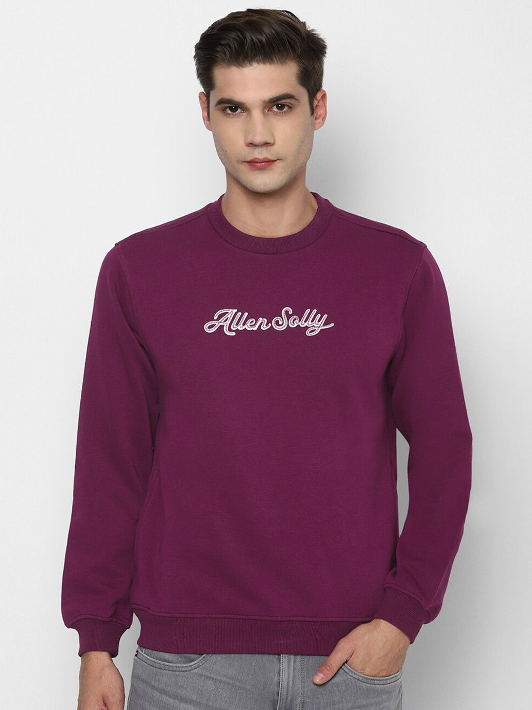 Allen Solly Men Purple Solid Sweatshirt